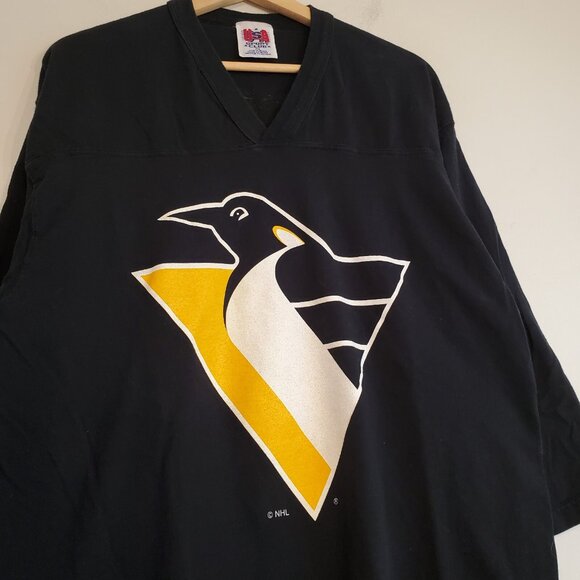 Vintage 90s Pittsburgh Penguins Hedburg #1 cotton jersey shirt black size XL - Picture 3 of 6